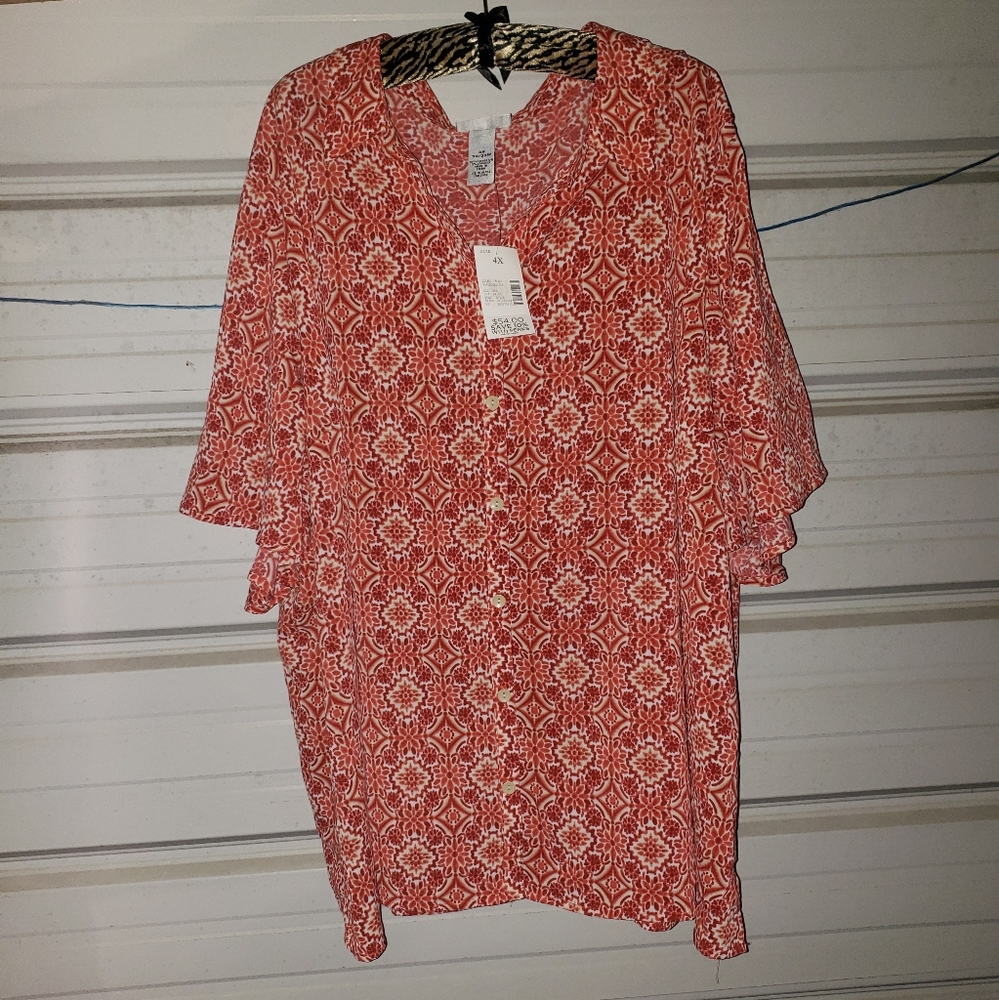 4X Plus Size Catherines blouse new! Women's top shirt red orange 30/32